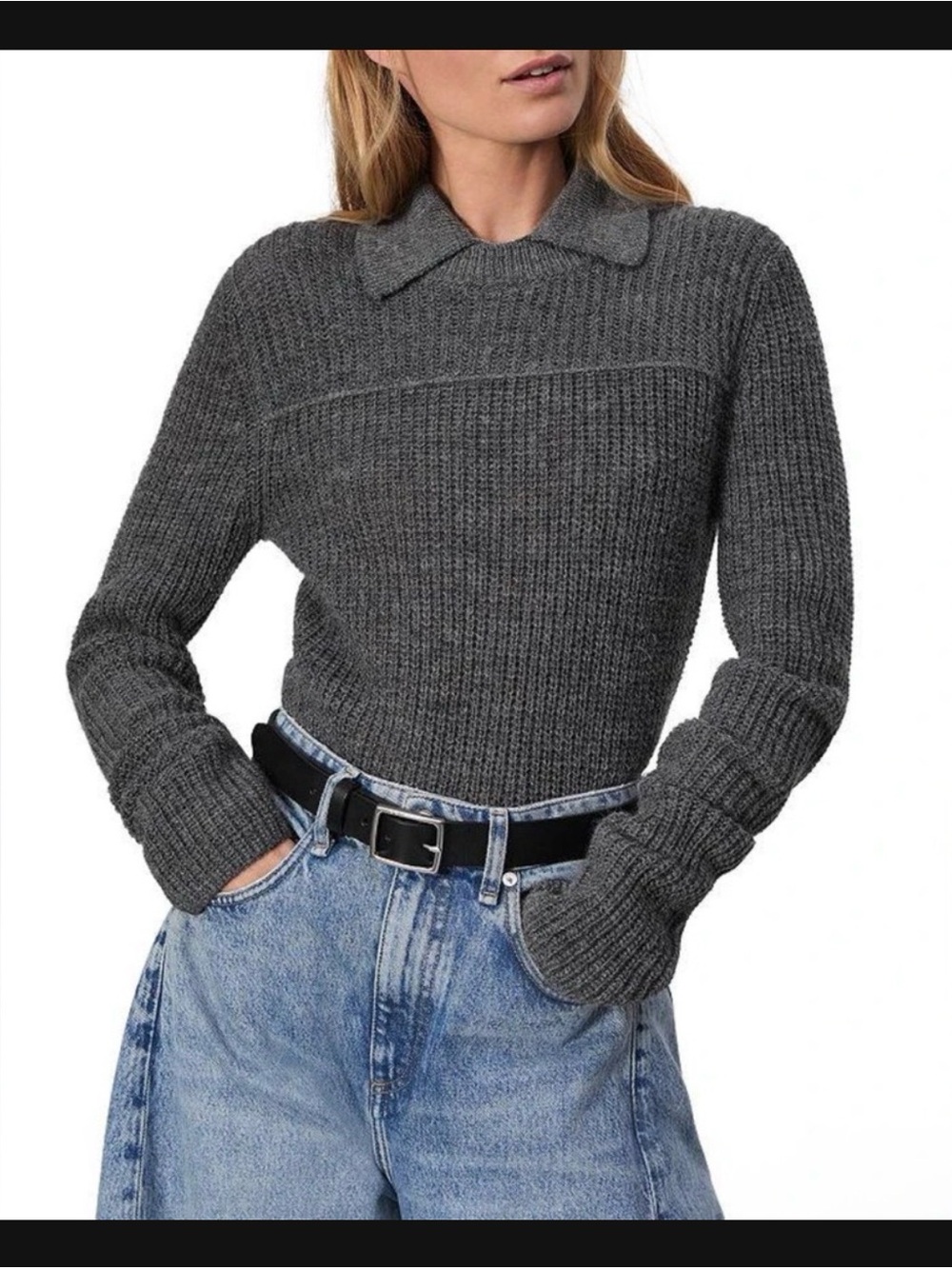 rag & bone Charcoal Gray Ribbed Knit Sweater with Polo Collar, NWOT, Size S